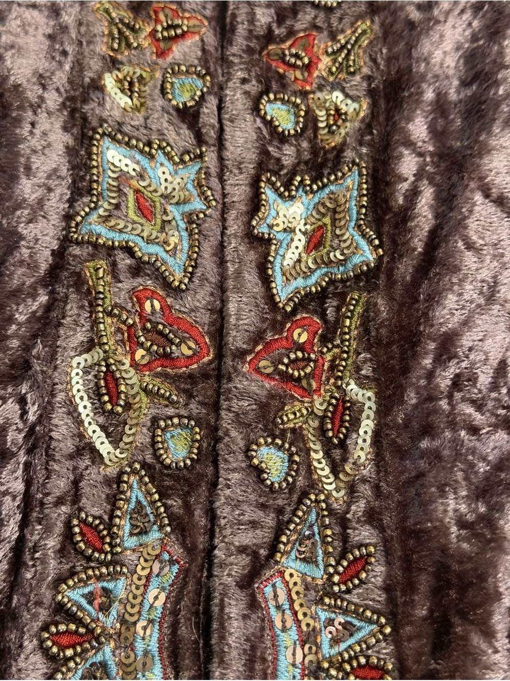 Chico’s‎ Size 3 (US 16) Brown Velour & Silk Jacket w/Sequins & Studs - Picture 3 of 7